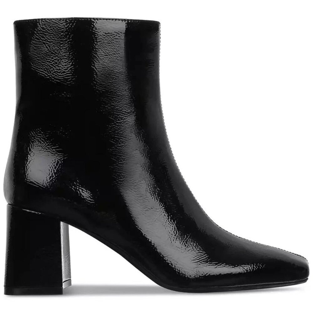 On 34th Margoe Square-Toe Booties Black Crinkle Patent Size 8.5M - F52 - Picture 1 of 6